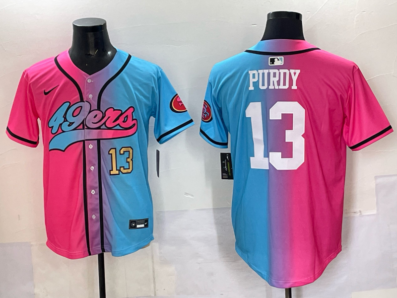 Men San Francisco 49ers #13 Purdy Blue pink Nike Limited NFL 2025 Jersey 007